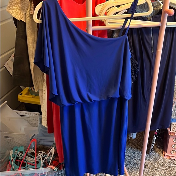 Emma & Michele Blue Ruffled Asymmetrical Cocktail Dress - Picture 5 of 6